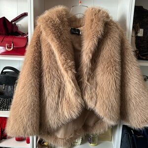 Tan hooded Faux Fur Coat